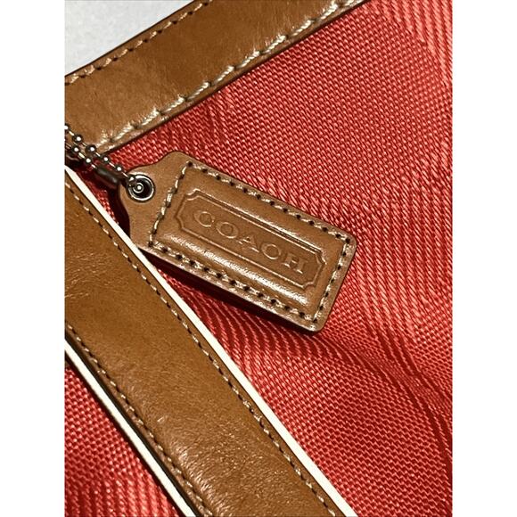 Coach Signature Gallery Tote Bag Coral & Brown Leather Trim Zip Travel F13560 - Picture 5 of 16